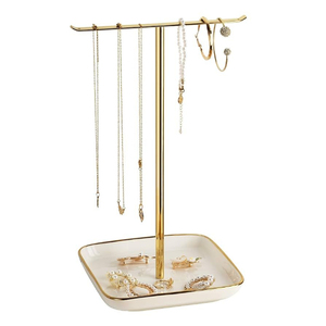 Expositor de Joyería de Metal Dorado con 2 Niveles para Collares, Pulseras y Anillos, Acabado Pulido Dorado - Product Image 3