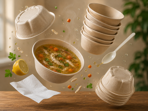 Tazón Ecológico de 24oz de Bagazo para Fideos, Curry y Arroz, Diseño Diamante para Envasado de Pasta, Snacks y Comidas Preparadas - Product Image 1