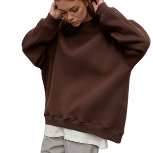 Sweat-shirt marron oversize tendance pour femme à col montant et manches longues – Style streetwear décontracté pour femme (vente en gros) - Product Image 1