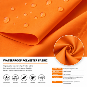 Shorts de bain pour hommes personnalisés, couleur orange, séchage rapide, taille élastique, cordon de serrage, légers, shorts de plage, poches, OEM 100% - Product Image 5
