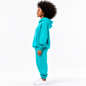 Ensemble de survêtement thermique en polaire pour femme, coupe ample, épaules tombantes, sweat-shirt uni, pantalon de jogging à revers élastiques - Product Image 2