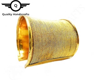 Nouveau bracelet torsadé en fil métallique plaqué or en laiton de qualité artisanale pour femme, classique pour mariage, large manchette, cadeau - Product Image 2