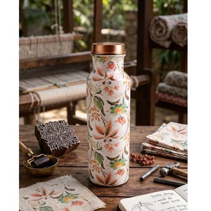 Office drinkware Floral Pattern <b>Metal</b> <b>Water</b> <b>Bottle</b> With Copper Lid Portable Travel Drinkware - Product Image 1