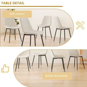 Set di 4 Sedie da Cucina Moderne con Sedute Imbottite in Lino e Robuste Gambe in Metallo Nero, Design Beige per Tavolo da Pranzo - Product Image 2