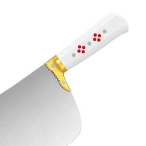 Cuchillo de Carnicero Profesional PK-D-WP de Alta Resistencia, Hoja Ancha Plateada, Mango Blanco, Diseño de Punto Rojo, Empuñadura Dorada - Product Image 2