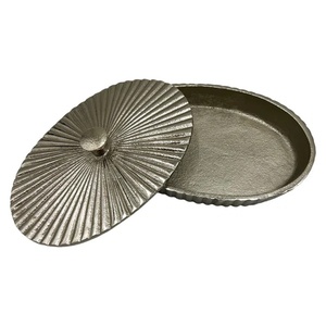 Elegant Oval Fluted Metal Trinket Storage <b>Box</b> with Sunburst Textured Lid Decorative Gold Finish <b>Keepsake</b> Organizer for Home Deco - Product Image 4