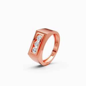 Formal Three Diamond <b>Mens</b> Lab Grown Diamond Statement <b>Ring</b> With 0.51 Ct Round | In 9K Yellow White And Rose Gold - Product Image 1