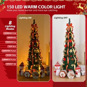 6 FT Pop up Artificial Christmas Tree Fully Decorated with 150 Warm Battery Operated Red Gold Lights Pre-Lit Xmas Decoration - Product Image 5