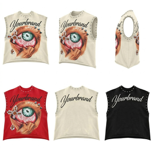 Camiseta sin Mangas para Hombre de Alta Calidad, con Estampado Digital Personalizado, Lavado Ácido, Estilo Vintage, 100% Algodón, con Bajo sin Rematar - Product Image 1