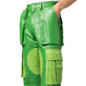 Wholesale Price Custom Logo-patch Fashion Casual Unisex Style Comfortable <b>Leather</b> <b>Cargo</b> Trousers - Product Image 6