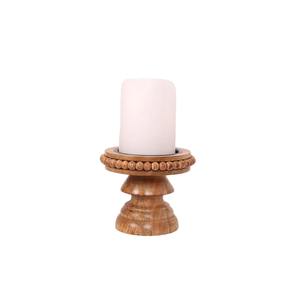 Support de bougie artisanal en bois naturel avec bord perlé, pour bougies chauffe-plat, décoration rustique style ferme, centre de table de mariage, cadeau - Product Image 2