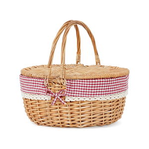 Grand panier de pique-nique en rotin tressé à la main, écologique, avec couvercle et doubles poignées, doublure en tissu amovible, design flexible - Product Image 3