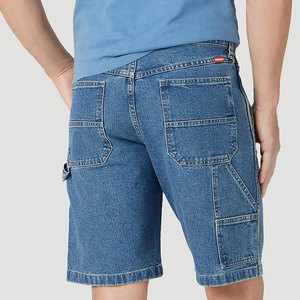 Shorts Bermuda en jean bleu pour homme, taille mi-haute, avec poches, fermeture boutonnée, style décontracté, 100% coton, tissu lavé - Product Image 5