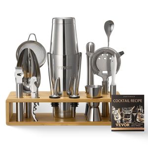 Set da Cocktail in Acciaio Inox 13 Pezzi con Supporto in Bambù, Kit da Barman Boston con Miscelatore, Cucchiaio, Pestello e Utensili da Bar - Product Image 1