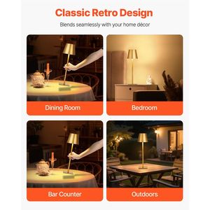 Lot de 2 lampes de table sans fil 5200mAh avec batterie rechargeable intégrée Lampe de bureau dorée - Product Image 6