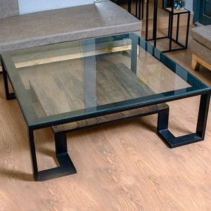 Juego de Mesa de Centro Moderna con Tapa de Vidrio y Hierro, Hecha a Mano, Ecológica, Modular, para Sala de Estar u Oficina, Diseño Contemporáneo - Product Image 4