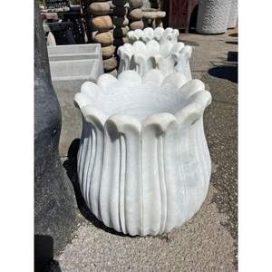 Grand vase de sol Art Déco en marbre blanc, urne de jardin, jardinières, pots décoratifs sculptés à la main, vases en pierre - Product Image 3