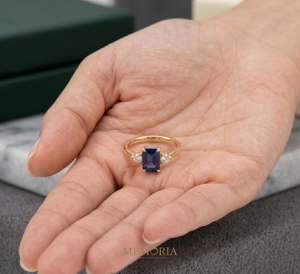 Nouvelle Arrivée Memoria Jewels : Bague Artisanale pour Femme en Saphir Bleu et Diamant, Or Jaune Massif 14 carats, Sertissage Pavé – Idéale pour le Bureau/Carrière - Product Image 4