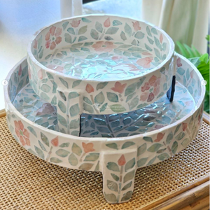 Handcrafted Set of 2 Mother of Pearl Mosaic <b>Trays</b>, Round Shell Inlay Decorative <b>Tray</b> Set, Premium Nesting Artisan <b>Trays</b> - Product Image 3