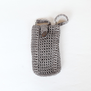 Sac de téléphone en nylon au crochet fait main, mini pochette bandoulière, petit portefeuille pour cartes, sangle à bouton, ensemble de sacs de mode artisanaux au design artistique pur - Product Image 5
