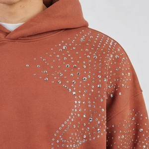 Nouvel ensemble de survêtement oversize en strass avec sweat à capuche et pantalon assorti, décoration brillante, vente en gros, survêtements en strass pour hommes - Product Image 5
