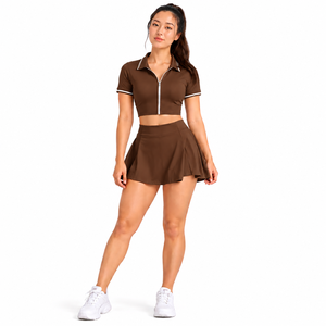 Conjunto Deportivo de Tenis para Mujer con Camiseta Ajustada con Cierre y Falda Atlética, Ropa Elástica de Secado Rápido para Entrenamiento de Golf - Product Image 1