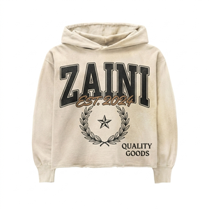 เสื้อฮู้ดดี้โอเวอร์ไซส์ผ้าฝ้ายพรีเมียม 400 GSM สีฟ้าซีดแบบฟอกกรด ตกแต่งขอบดิบ ปักลายปักโลโก้ตามสั่ง สำหรับผู้ชาย - Product Image 1
