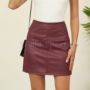 Mini-jupe en cuir pour femme, taille naturelle, coupe ajustée, style moulant, décontractée, pour club, rue, usage quotidien, longueur genou, antistatique - Product Image 3