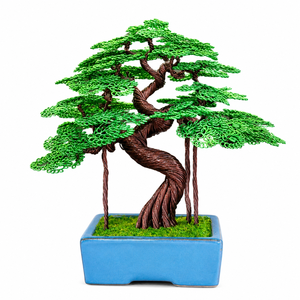 Árbol Bonsái de Arce Hecho a Mano con Alambre de Cobre TINH TAN ART, con Maceta Rectangular de Porcelana Azul de Alta Simulación (22/20/15 cm) - Product Image 6