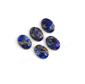 Cabujón de Zafiro Azul Mohave con Compuesto de Cobre, Ovalado de 10x14mm, de Fondo Plano, Pulido Brillante y Liso, Piedra Preciosa Suelta para Fabricación de Joyas y Colgantes - Product Image 3