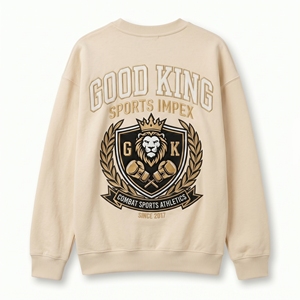 เสื้อสเวตเชิ้ตคอกลมโอเวอร์ไซส์สีครีมสำหรับผู้ชาย ผ้าฝ้ายฟลีซหนานุ่ม ปักลายพิมพ์กราฟิกด้านหน้าและด้านหลัง สไตล์สตรีทแวร์ - Product Image 2