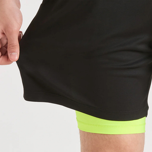 Breathable High Street Style Double <b>Layer</b> Shorts Black Color With Elastic And Drawstring Waste Running Gym Shorts - Product Image 5