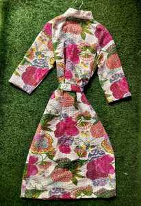 Floral Printed Cotton Velvet <b>Kimono</b> Robe With Full Sleeves And Matching Belt For <b>Women</b> Lounge And Home Wear - Product Image 2
