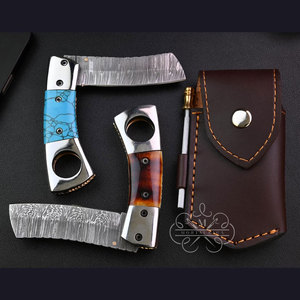 Cutter à cigares multifonctionnel en acier Damas avec logo personnalisé – Accessoire de coupe-cigares en promotion - Product Image 6