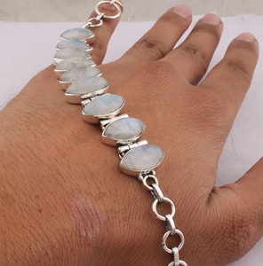 925 Sterling Silver Natural Rainbow Moonstone <b>Bracelet</b> Handcrafted Blue Fire Moonstone Jewelry Wholesale Minimalist <b>Adjustable</b> - Product Image 3