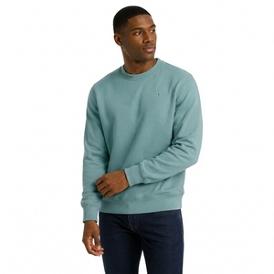 Sudadera de Cuello Redondo Color Verde Azulado para Hombre, Corte Regular, Tejido de Algodón, Estilo Casual, Color Sólido, para Otoño - Product Image 4