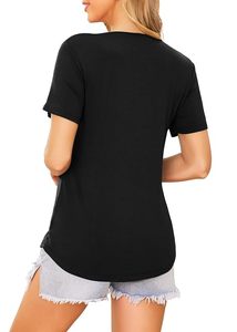 เสื้อยืดแขนสั้นคอกลมลำลองสำหรับผู้หญิง ดีไซน์ไม่สมมาตร พร้อมคุณสมบัติสำหรับให้นมบุตร มีสีชมพู เขียว ดำ - Product Image 5