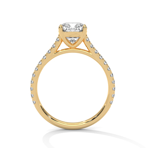 14k Yellow Gold Trendy Unique Design <b>Wedding</b> Engagement <b>Ring</b> Comes <b>Cushion</b> Cut Lab Grown Diamond Paved Band GRA Certified - Product Image 2
