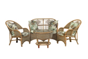 Conjunto de Muebles de Ratán Tropical Ecológico para Sala de Estar con Mesa de Centro y Dos Sillas, Diseño Moderno Hecho a Mano para Terraza - Product Image 2