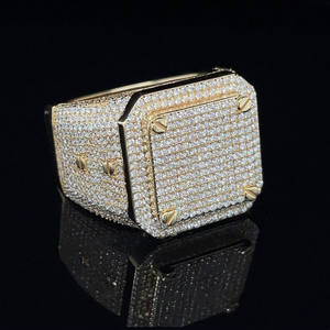 Fully Iced Out Prong Setting <b>Square</b> Ring Hip Hop Style Micro Pave <b>Set</b> Moissanite Diamond Ring 925 Sterling Silver Mens Jewelry - Product Image 4