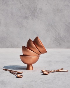 Luxury Copper Pedestal <b>Dessert</b> <b>Bowl</b> <b>Set</b> with Spoons Handcrafted Metal Ice Cream & Fruit Serving <b>Set</b> - Product Image 3