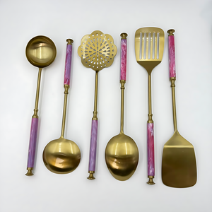 Ensemble de cuisine créatif en acier inoxydable de 6 pièces avec poignée en résine, finition plaquée or de haute qualité pour une utilisation en cuisine - Product Image 3