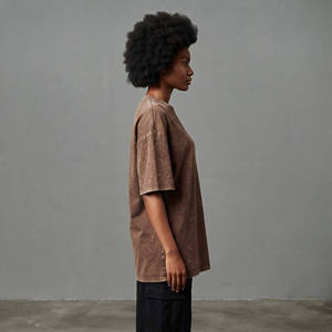 Customized Oversized Women's Brown T-<b>Shirt</b> Crew Neck Short Sleeve Loose Fit Knitted Cotton <b>Flame</b> Logo Print All Seasons Wear - Product Image 3