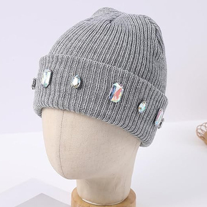 Black Crystal Beanie Hat Rib Knit <b>Winter</b> <b>Cap</b> Unisex Soft Warm Stretch Skull <b>Cap</b> Custom OEM Wholesale Hat - Product Image 6