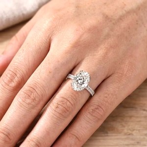 Bague de mariage en or massif 10K 14K 18K avec diamant de laboratoire ovale et rond, certifié IGI, couleur DEF, clarté VS VVS, pavé de diamants - Product Image 5