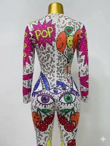 Women Active wear & Gym Jumpsuit Colorful <b>Balloon</b> Print Cartoon Stretch Sparkly Rhinestone Slim Fit for yoga fitness - Product Image 5