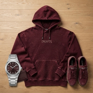 Custom <b>Burgundy</b> Rhinestone Logo <b>Hoodie</b> <b>Men's</b> Pullover Sweatshirt Premium Streetwear Hooded Sweatshirt - Product Image 5