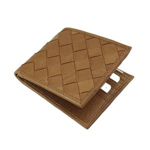 Portefeuilles en cuir de vache véritable lavé, porte-cartes RFID, pochettes pour femmes, tressés, pliables, courts, à la mode, doublure en polyester PU - Product Image 1