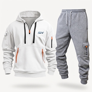 Chándal deportivo informal de invierno para hombre, 100% algodón, tejido elástico de felpa, cómodo, adecuado para fitness y jogging. - Product Image 1