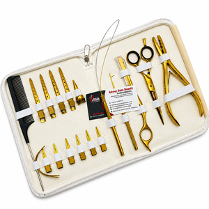 Kit d'outils pour extensions de cheveux en acier inoxydable plaqué or avec ciseaux de barbier, pince à boucle et rasoir de coiffure - Product Image 5